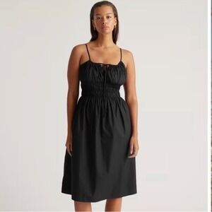 Quince Black Organic Cotton Keyhole Midi Dress Spaghetti Straps Size Small NWT